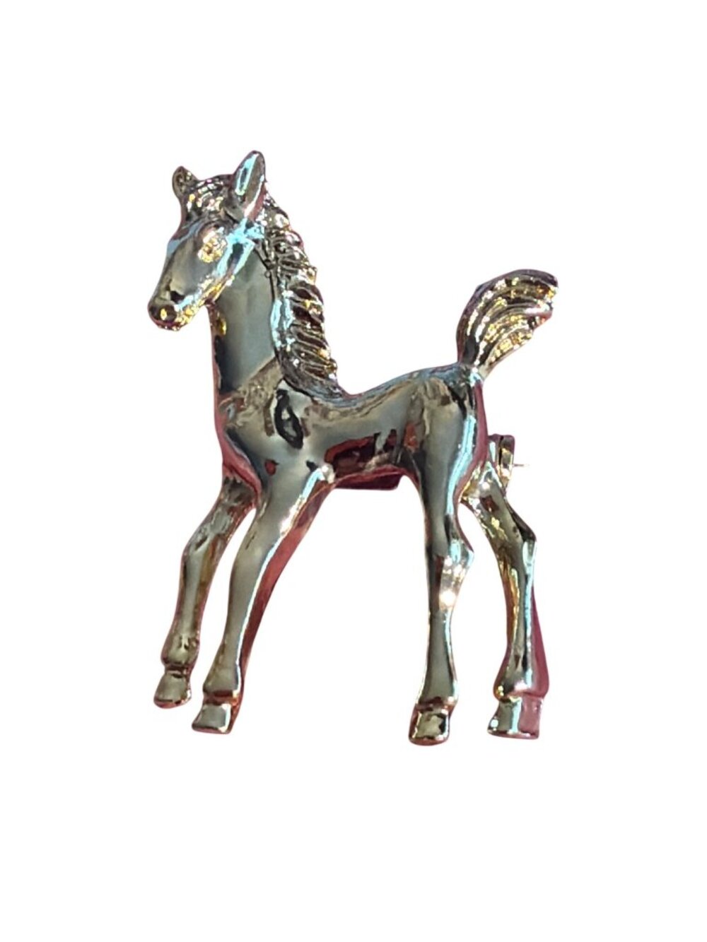 Vintage Gold Tone Horse Pony Brooch Pin Foal 1.5" Tall Estate 11.41g Equestrian
